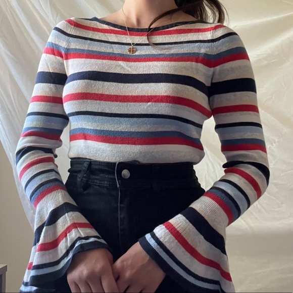 Tommy Hilfiger flared sleeve striped knit sweater - Picture 4 of 4